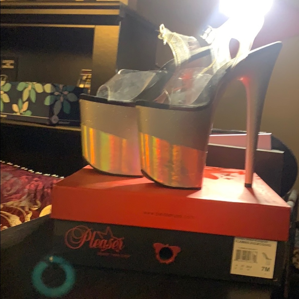 Pleaser Flamingo Glitter Holographic Heels